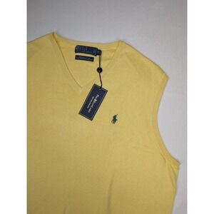 Polo Ralph Lauren Men's XLT Pima cotton v-neck sweater Vest Yellow Golf Tall